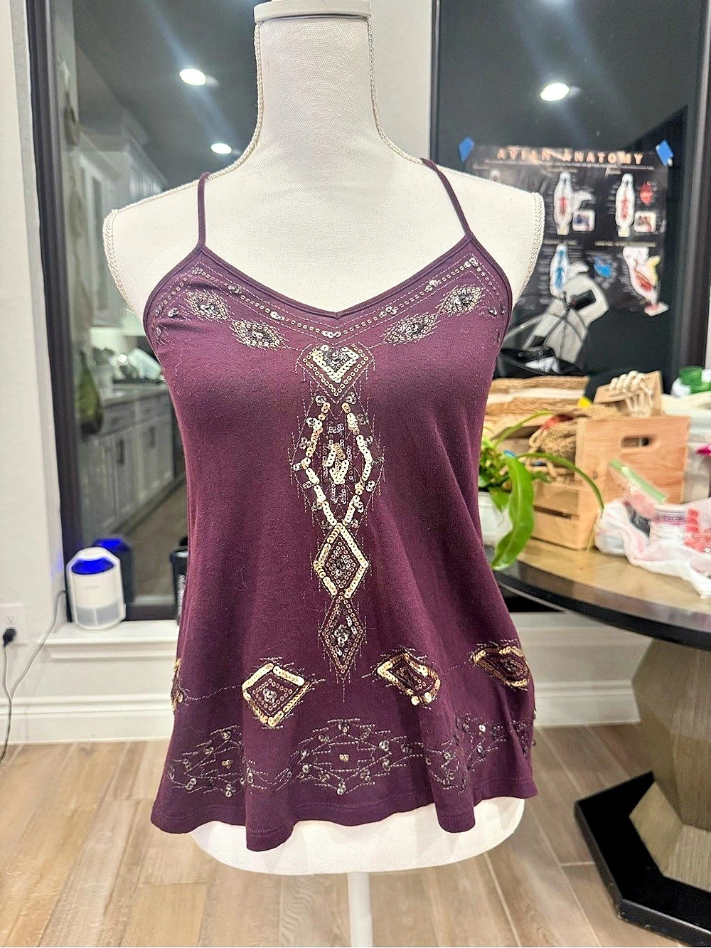 Express Sequin Embellished Camisole in Merlot, Size XS